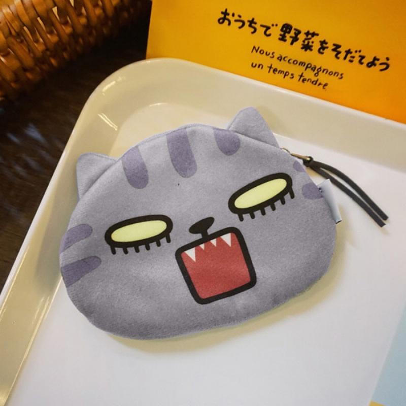 韩国可爱卡通日系猫咪印花软妹原宿迷你女生小包收纳包硬币零钱包_1_0 灰脸红嘴