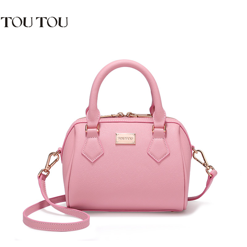 toutou2017新款女包手提包迷你波士顿包枕头包简约大气百搭单肩包 裸粉