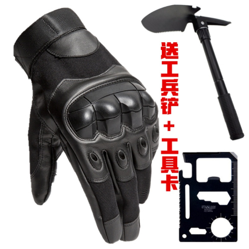 特种兵半指手套男士摩托车骑行户外登山健身全指战术军迷作战手套_2 全指欧美黑色-（送工兵铲工具卡