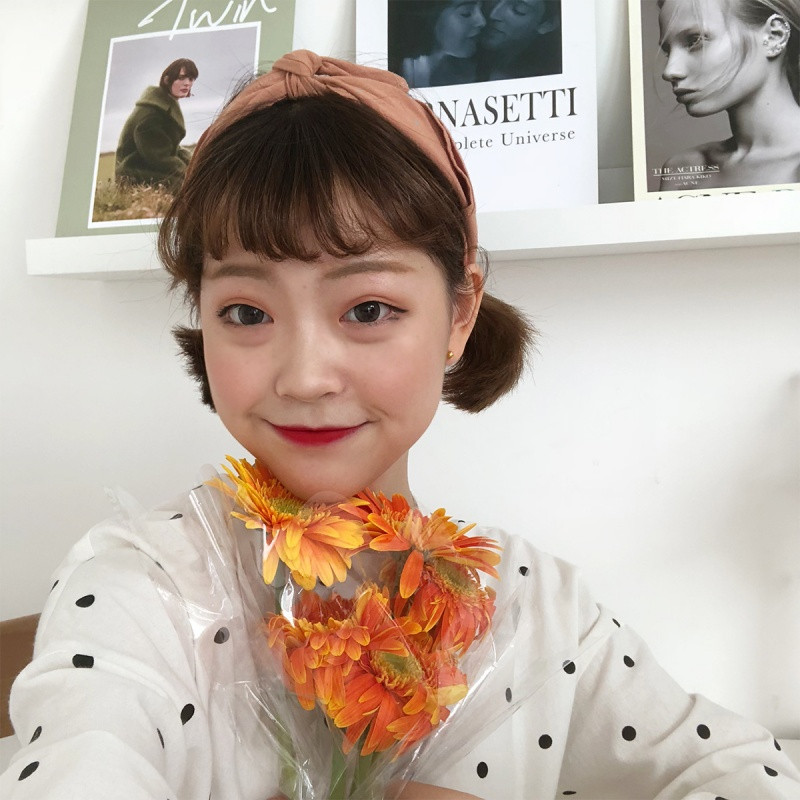 陆小团团韩系复古气质波点带百搭丝巾小方巾装饰头巾女学生潮 橘粉色-P8227