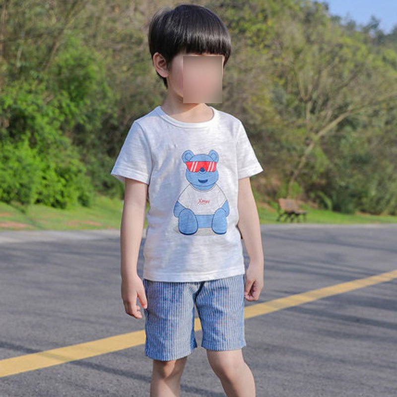 男童夏装2018新款套装小童中童夏天宝宝短袖两件套可爱卡儿通童夏季服装婴童童装 140cm 白色[小熊]