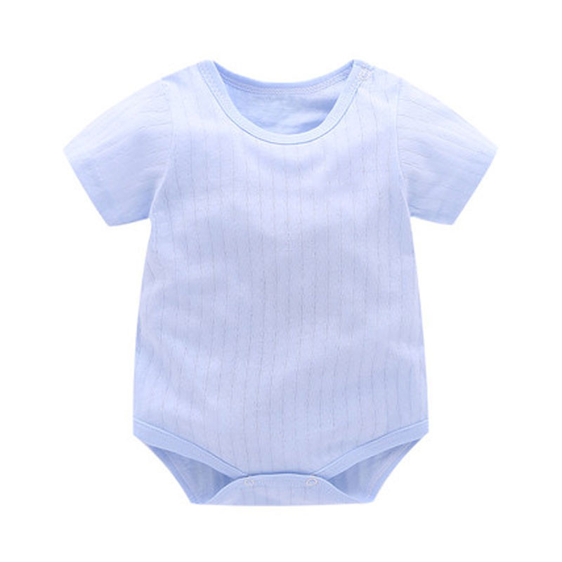 婴儿连体衣夏季短袖薄款夏天爬爬服男宝宝衣服包屁衣女宝宝清新简约三角哈衣婴幼儿服装内衣 80cm 蓝色