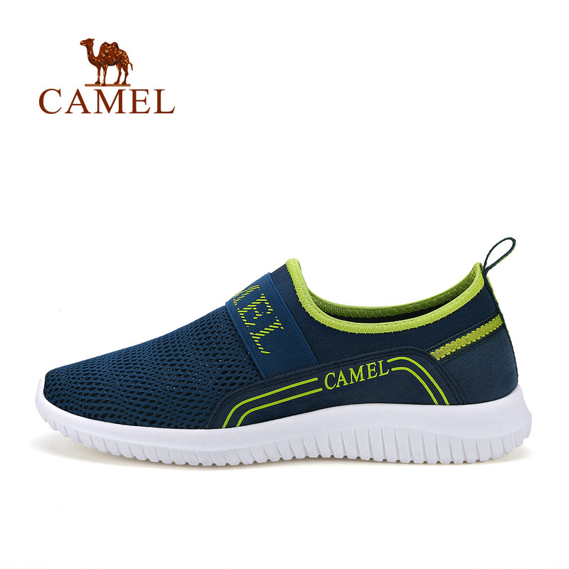 CAMEL 骆驼户外休闲鞋 网布回弹减震套脚男士透气春夏网鞋 海军蓝/荧光黄 44码