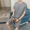 夏季男士体恤潮流休闲运动套装韩版五分裤 2XL 黑色