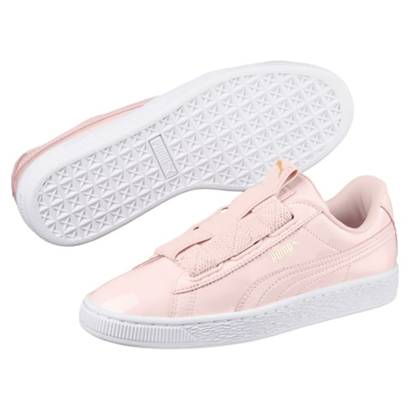 PUMA彪马BASKETMAZE樱花粉浅绿蝴蝶结绑带时尚亮面女板鞋套脚366195- 366195-02 35.5
