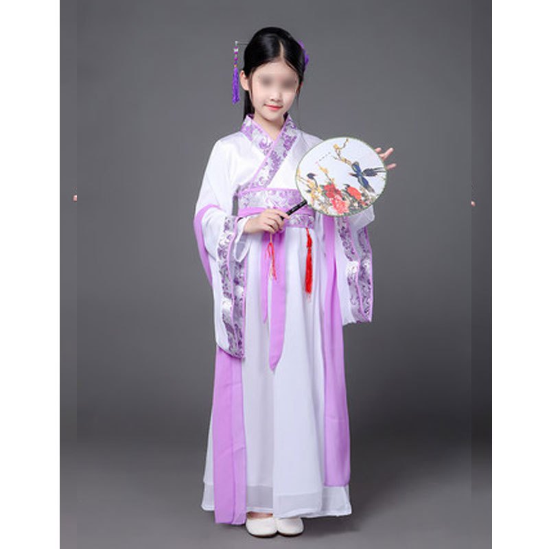 儿童古装唐装女童古装表演服古代古筝汉服服装通用裙子简约小清新婴童幼儿园小朋友裙子 130cm 紫罗兰