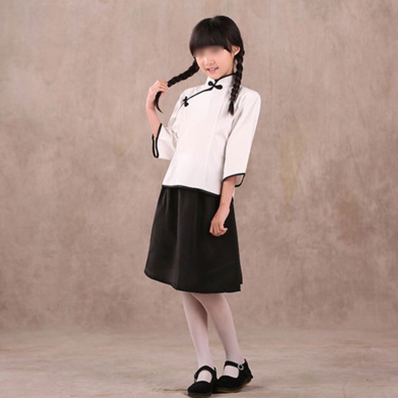 儿童小朋友学生装女合唱服青少年毕业季摄影服装中山装表演服男童通用套装简约婴童套装 110cm 白色女装（上衣+裙子）
