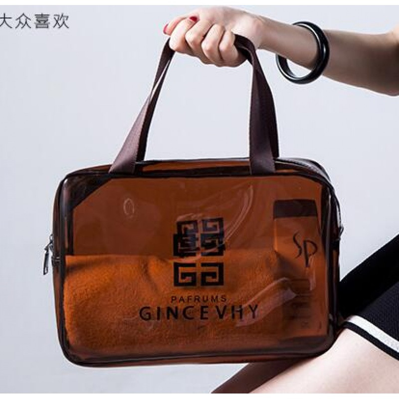 旅行洗漱包女大容量便携洗浴包出差旅游pvc透明化妆包健身收纳包_21 咖啡色GF图案--大号