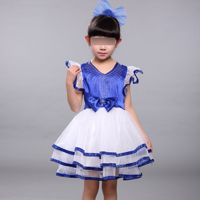 六一儿童合唱服中小学生大合唱表演服装女童亮片公主裙蓬蓬裙创意可爱男孩女孩舞台表演服装 170cm 宝篮色女