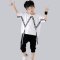 六一少儿童街舞套装夏季女孩小学生运动会短袖男童小朋友演出服装通用套装帅气婴童套装 130cm 黑织带二件套