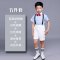 少儿表演服装男童礼服主持人套装 六一儿童演出服男小学生合唱服通用套装简约婴童套装 150cm 粉细条纹+黑裤（五）