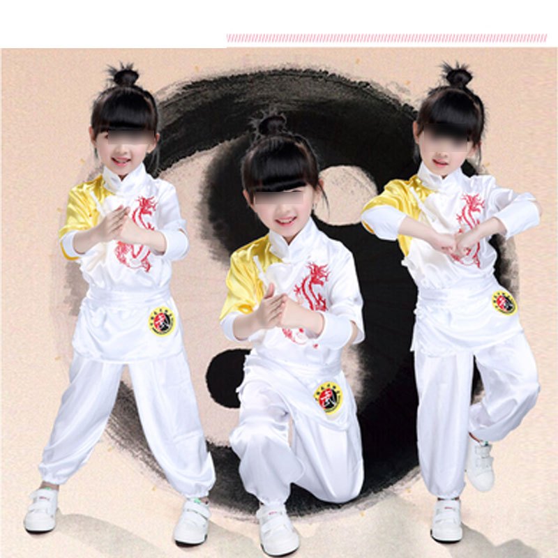 儿童武术服表演服装短袖少儿服装男女童幼儿舞蹈演出服通用套装幼儿园小朋友表演服婴童套装 150cm 白色