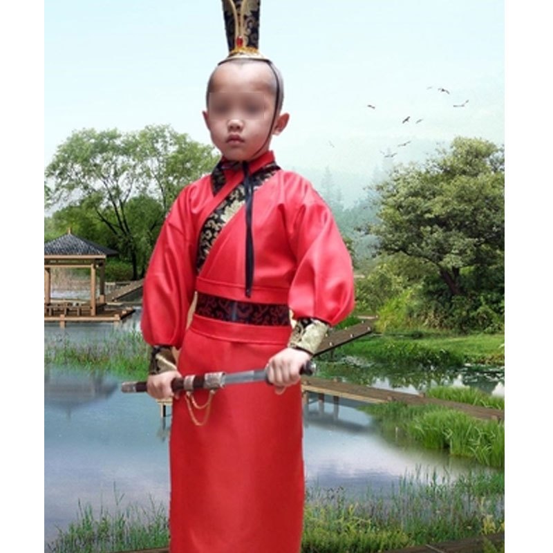 儿童古装汉服男女孩课本话剧演出服装通用简约儿童家居服幼儿园小朋友儿童节表演服装家居服 120cm 侍卫2红侠配黄坚帽