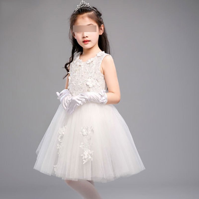 六一儿童节表演服女童跳舞蹈公主裙蓬蓬裙连衣纱裙小学生演出服装可爱小清新淑女儿童连衣裙 150cm 白色花语