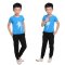 男童拉丁舞练功服男孩六一儿童演出服装幼儿园小朋友舞蹈表演服通用套装简约婴童套装 2XL身高120-130cm 圆领湖蓝长袖+舞字长裤