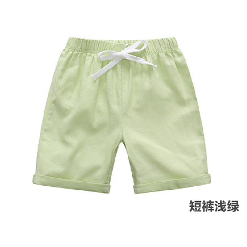 儿童短裤夏男宝宝中裤女童夏装男童裤子沙滩五分薄款裤子小朋友中短裤简约小清新婴童裤子 100cm 短裤浅绿