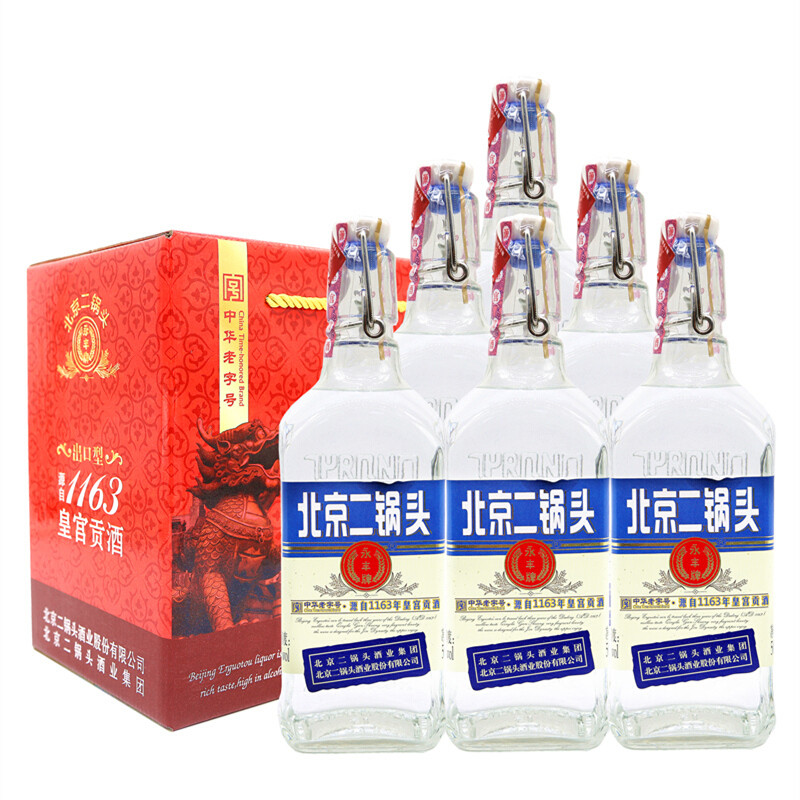 永丰牌北京二锅头 清香型纯粮酒 蓝标 出口型小方瓶 42度500ml*12瓶整箱