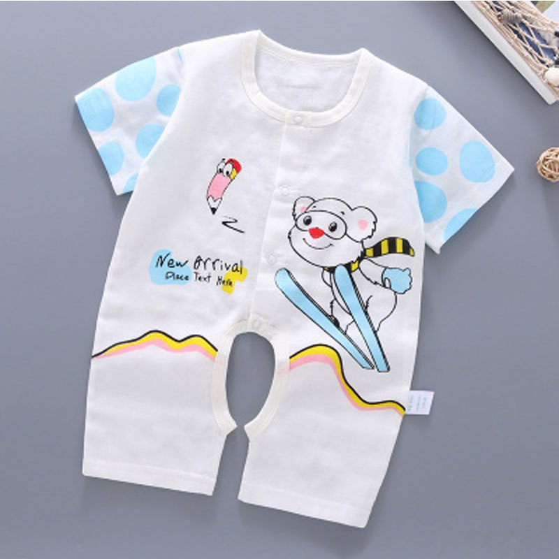 婴儿连体衣夏装春秋纱布哈衣薄款睡衣男女宝宝衣服夏季春秋卡通可爱夏季爬服哈衣内衣 90cm 7267蓝色