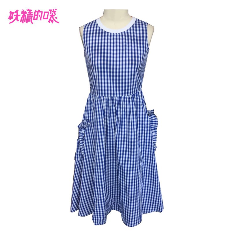 妖精的口袋Y心机裙子女夏装2018新款格子短袖文艺chic连衣裙女J L 海葵紫