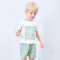 婴姿坊男童夏季圆领短袖T恤柔软短裤休闲运动两件套 120cm 米白