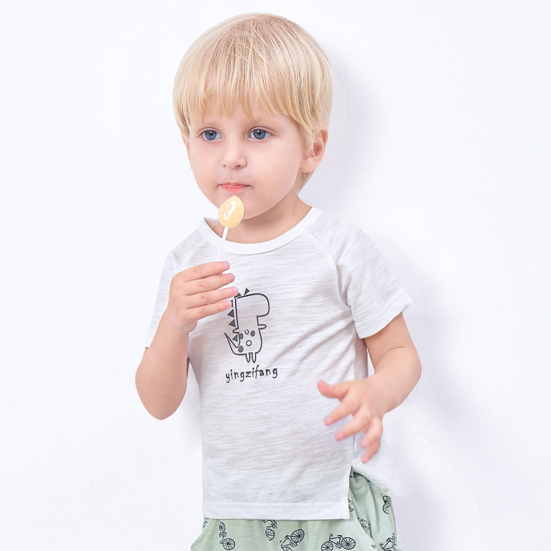 婴姿坊男女童夏季圆领短袖休闲可爱透气纯色上衣T恤 73cm 米白