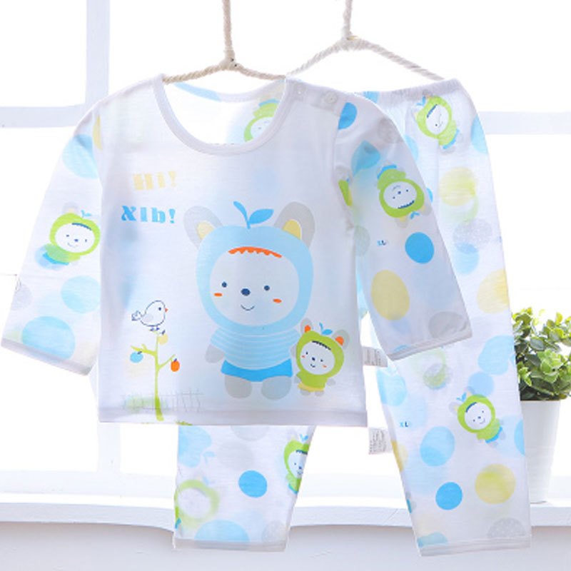 儿童睡衣服夏季婴儿内衣套装男孩女童夏装宝宝空调服薄款夏季卡通可爱男女宝宝薄款空调服套装 80cm 彩点Q娃蓝色(ZQW）