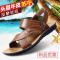 头层牛皮夏季男士凉鞋真皮沙滩鞋透气休闲牛皮青年男土鞋子潮凉拖 10788棕色 40码