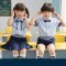 儿童朗诵表演服背带裤套装幼儿园小学生校服男女童夏合唱团演出服通用婴童套装小孩子简约小清新套装 140cm 蓝色男款