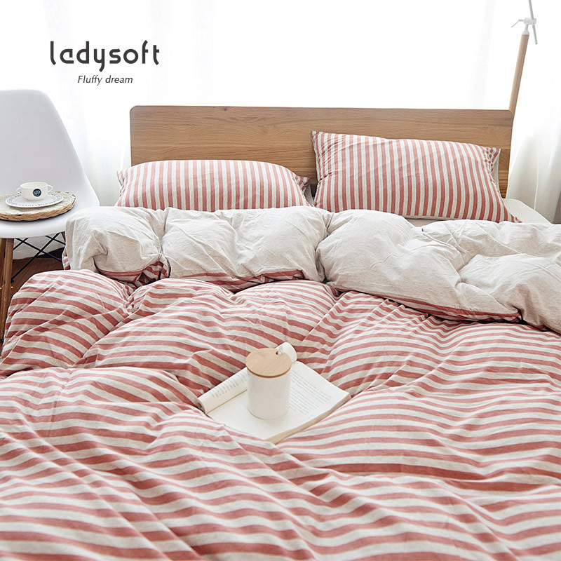 ladysoft御棉堂 针织全棉四件套床单款床上用品套件床品套装其他 棕红中条 床单款1.5/1.8米床通用