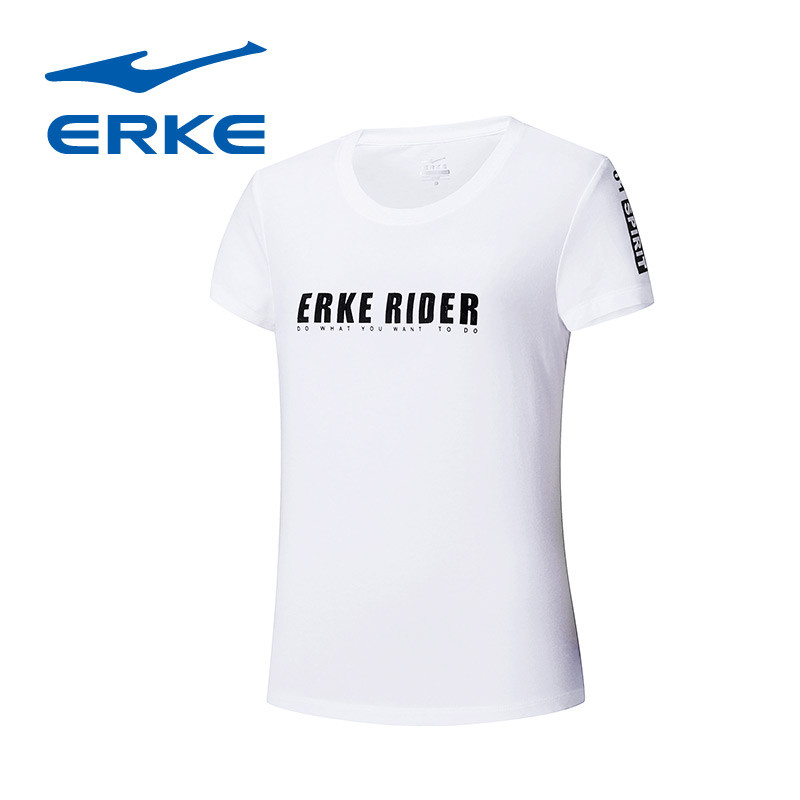 鸿星尔克（ERKE）女上衣短袖T恤2018夏季新款女子圆领短袖针织透气运动服12218219373 XL 正白