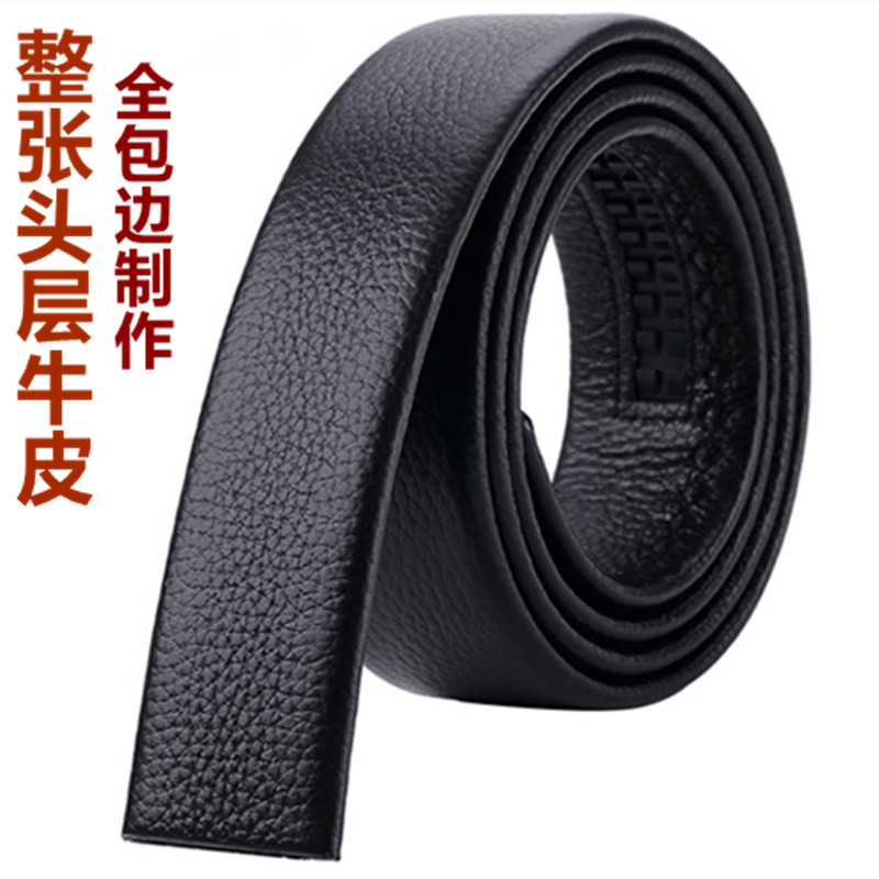 悠图男士无头皮带身头层牛皮自动扣皮带条男真皮无扣皮带不带头加长腰带无扣头裤带 荔枝纹黑色自动扣无头皮带身3.5 宽3.5长110-130厘米请备注尺寸或裤码