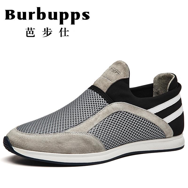 芭步仕Burbupps真皮男鞋春季潮鞋2018夏季新款一脚蹬网面青年韩版百搭运动休闲鞋子_3 白色网鞋 43码