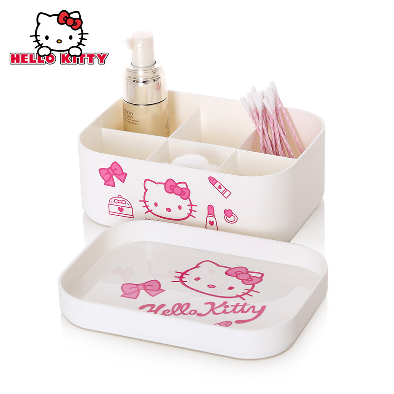 Hellokitty浴室化妆品收纳盒创意磨砂塑料可叠放整理置物架可爱_1 白色小号6格