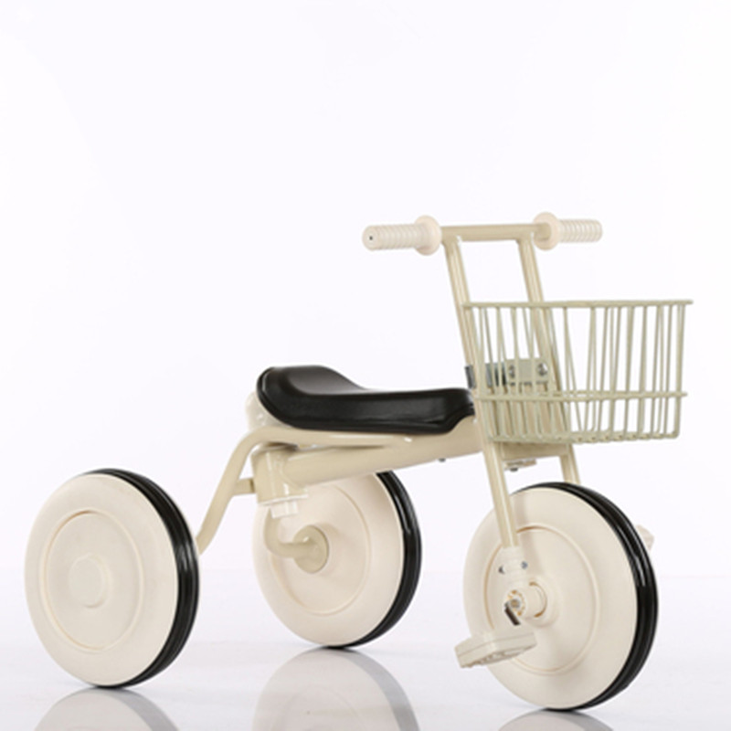 日系风格儿童三轮车宝宝脚踏车小孩自行车无印简约推杆手推童车1-5岁男孩女孩玩具车 白色