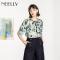 NEELLY/纳俪2018新款夏季雪纺不规则上衣性感修身打底仙气质短袖_1_8 XL 森林绿