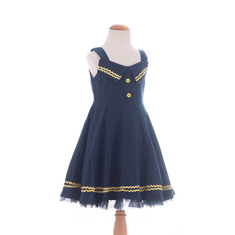 boatmouse船鼠女宝宝吊带裙夏季2018新款纯棉女孩衣服童装女童学院风连衣裙 140cm 深蓝色