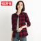 恒源祥格子衬衫女长袖2018春季新款女式衬衣宽松纯棉磨毛上衣外套_1_9_1 165/L C501红色1号