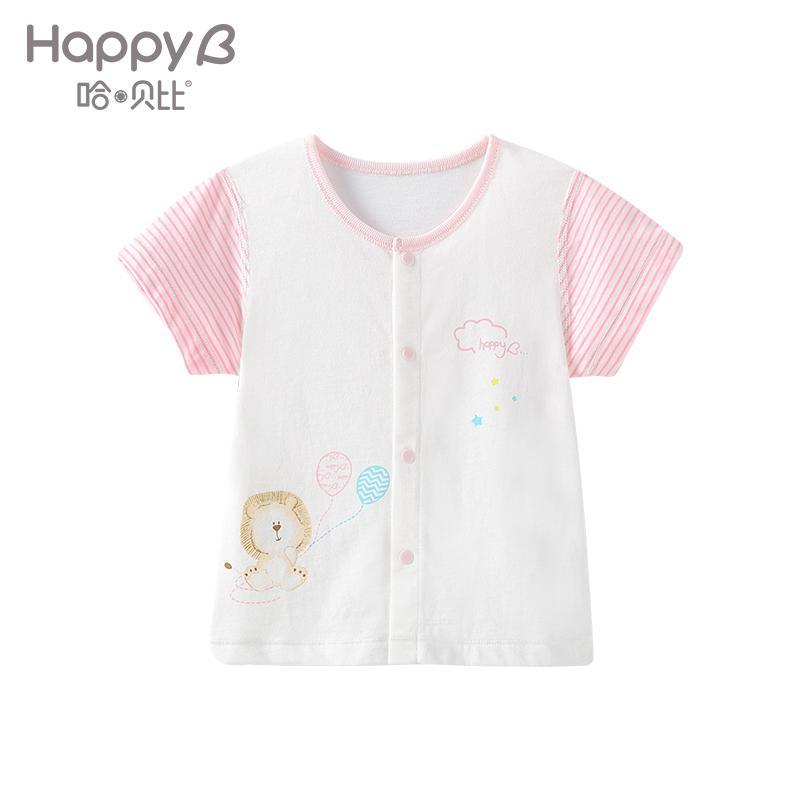 哈贝比（happyB）2018新婴儿上衣婴儿衣服夏装男女宝宝短袖前开上衣T恤外出服 100(2-3岁) 粉色