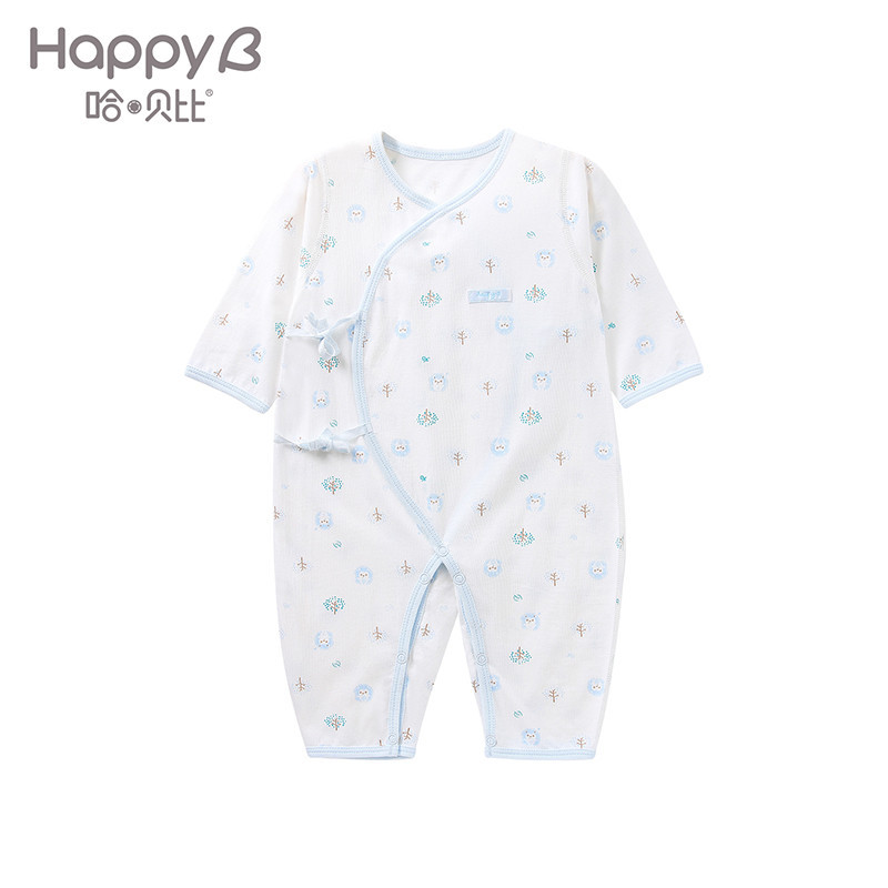 哈贝比（happyB）婴儿连体衣春秋新生儿连体衣男女宝宝纯棉和尚服哈衣爬服 70(6-12月) 粉蓝色