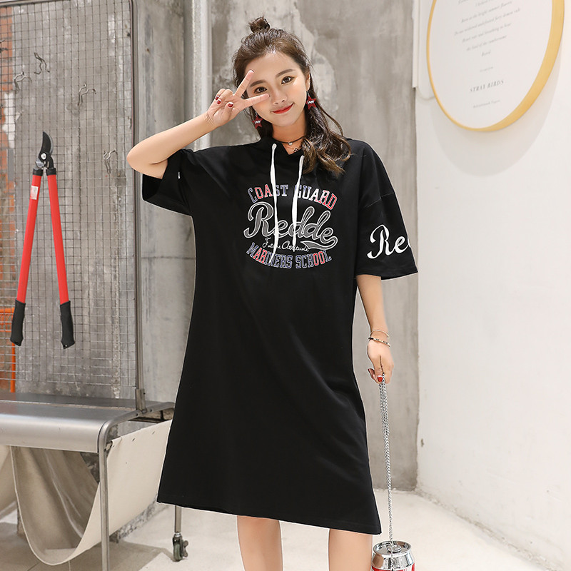 孕妇怀孕衣服夏天宽松孕妇裙夏季新款大码宽松T恤 XXXXXL 黑色