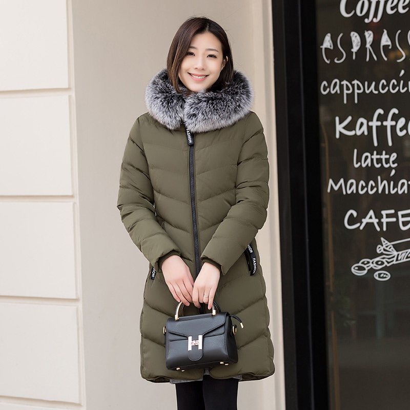 千仞岗秋冬新品羽绒服女中长款狐狸大毛领加厚外套 海藻绿503 160/S