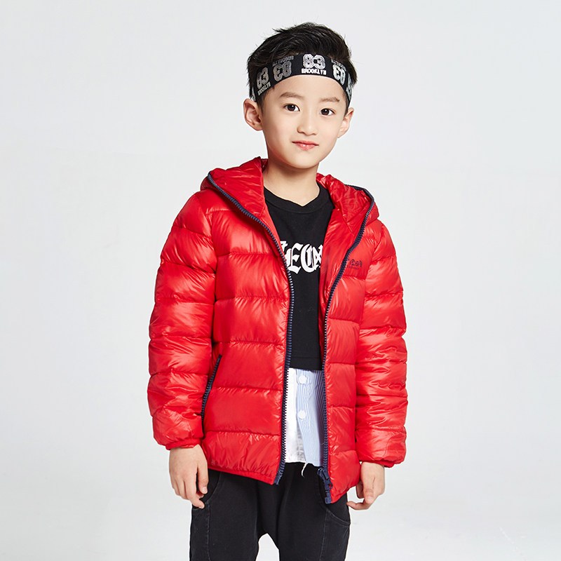 千仞岗2018冬装新品童装男童运动连帽纯色短款羽绒服19871 120cm 130大红