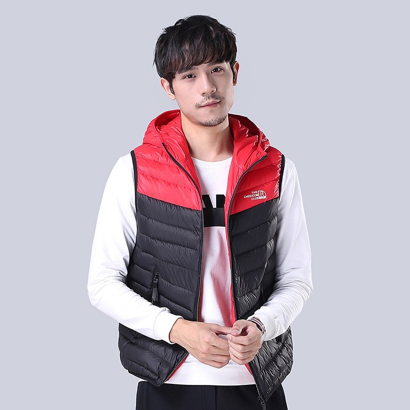 千仞岗2018春季新品短款羽绒服男立领马甲轻薄款羽绒服男229502 165/M 097黑拼红