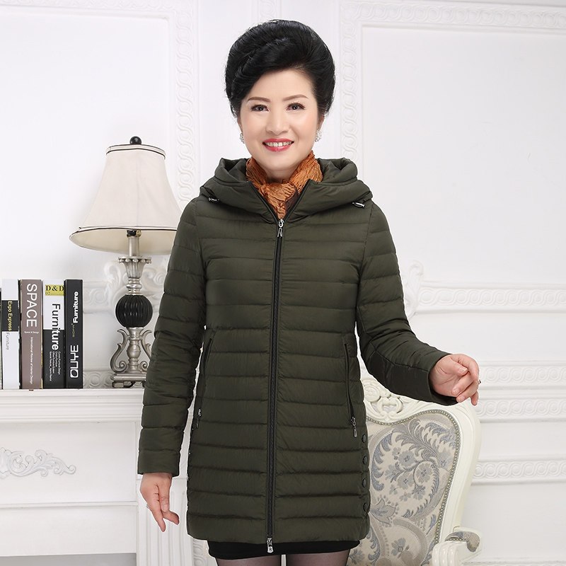 千仞岗秋冬新品中老年羽绒服女中长款连帽保暖妈妈装218085 190/4XL 503海藻绿