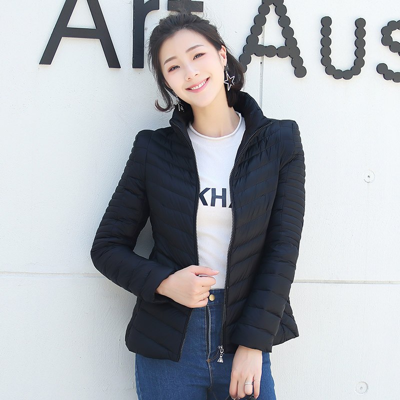 千仞岗2018春季新款羽绒服女轻薄短款立领显瘦秋冬新品女装外套 165/M 黑色005
