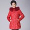 千仞岗2017秋冬新品中老年妈妈装羽绒服短款貉子毛领单排扣Q-1748 055红色 160/S