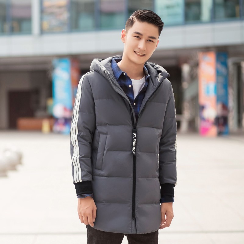 千仞岗秋冬新品羽绒服男中长款连帽加厚三条杠外套男218621 180/2XL 006哥特灰