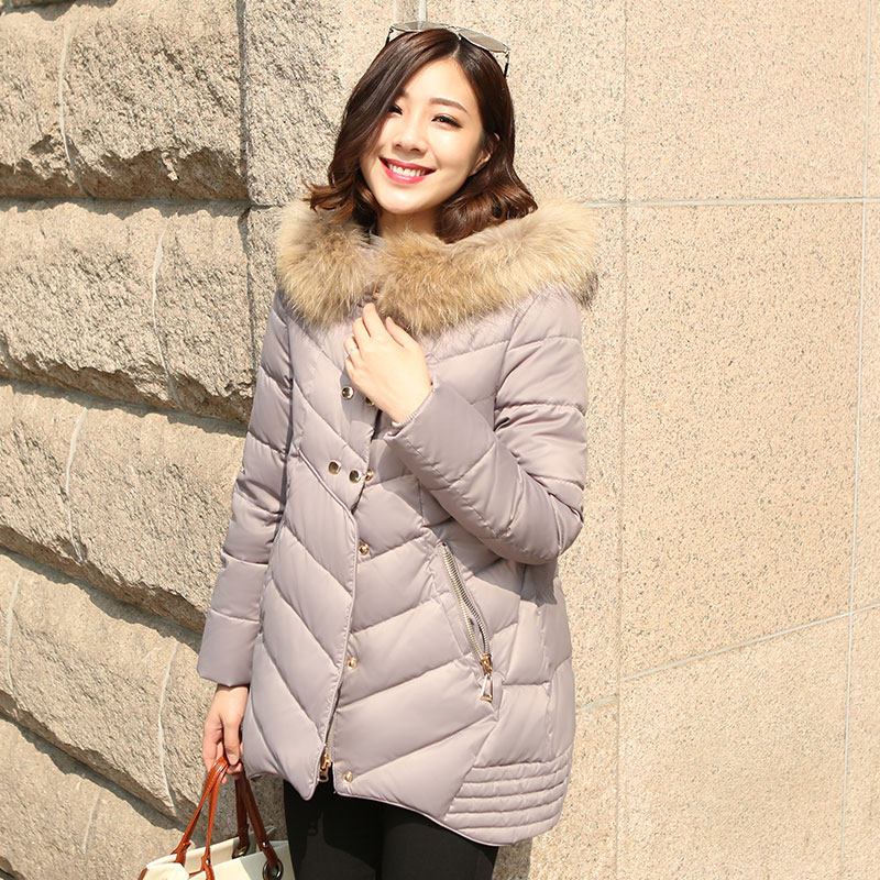 千仞岗2017加厚中长款连帽羽绒服女宽松貉子毛大毛领冬装20150_1 175/XL 025灰色
