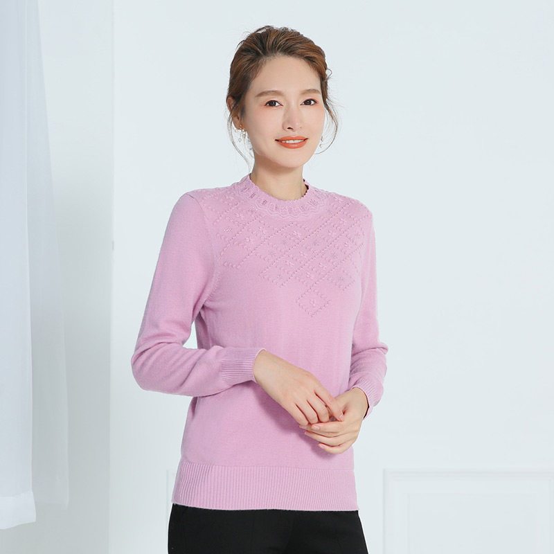千仞岗秋季针织衫女套头薄款打底衫长袖圆领针织长袖毛衣女220010 170/L 101樱花粉