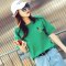 韩都衣舍2018韩版女夏装新款小清新刺绣宽松上衣短袖T恤TK1901婏_1 S 绿色